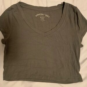 Aeropostale Seriously Soft V-Neck Crop Top in Olive